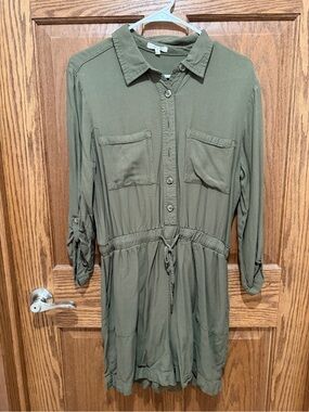 Olive Green Button-Front Romper Shoets